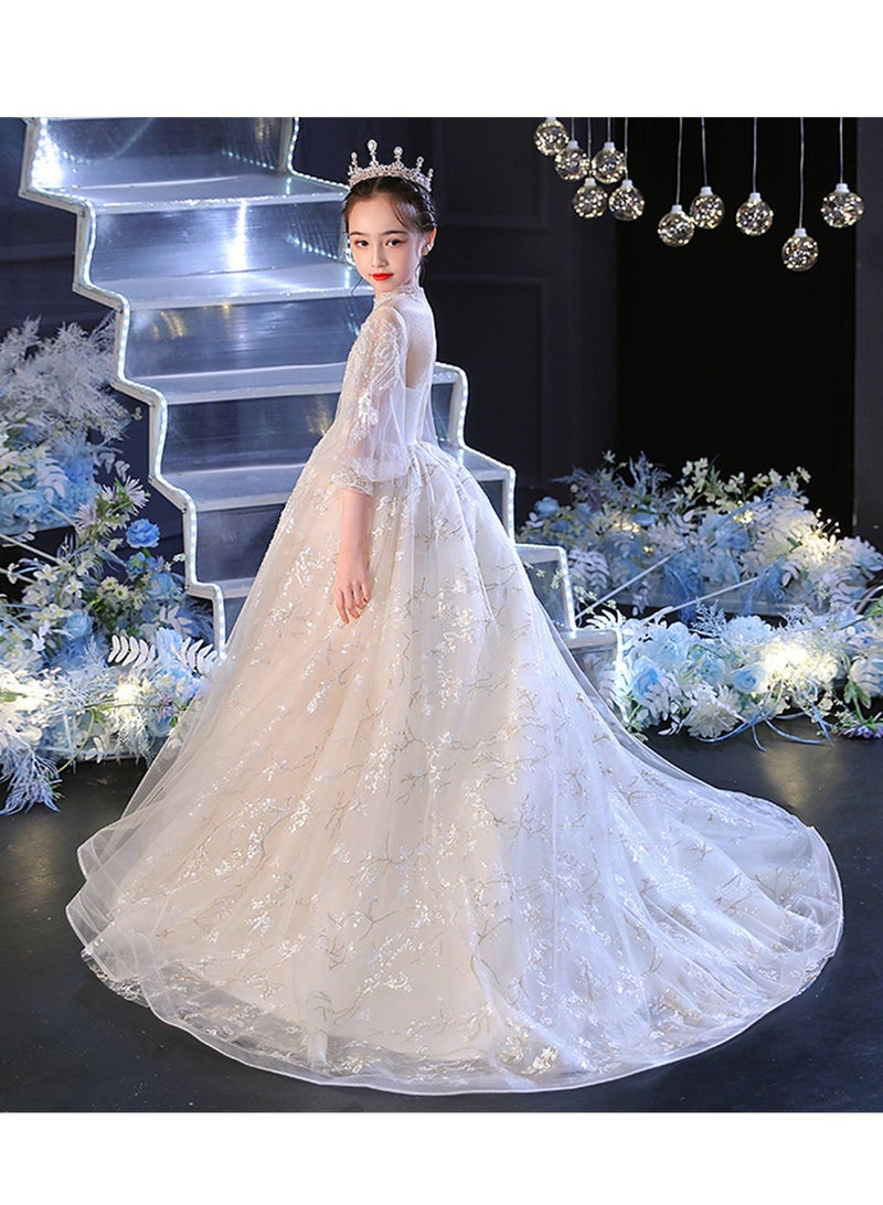 Children's evening dress princess dress girl white tail host flower girl wedding dress piano performance costume - Image 3