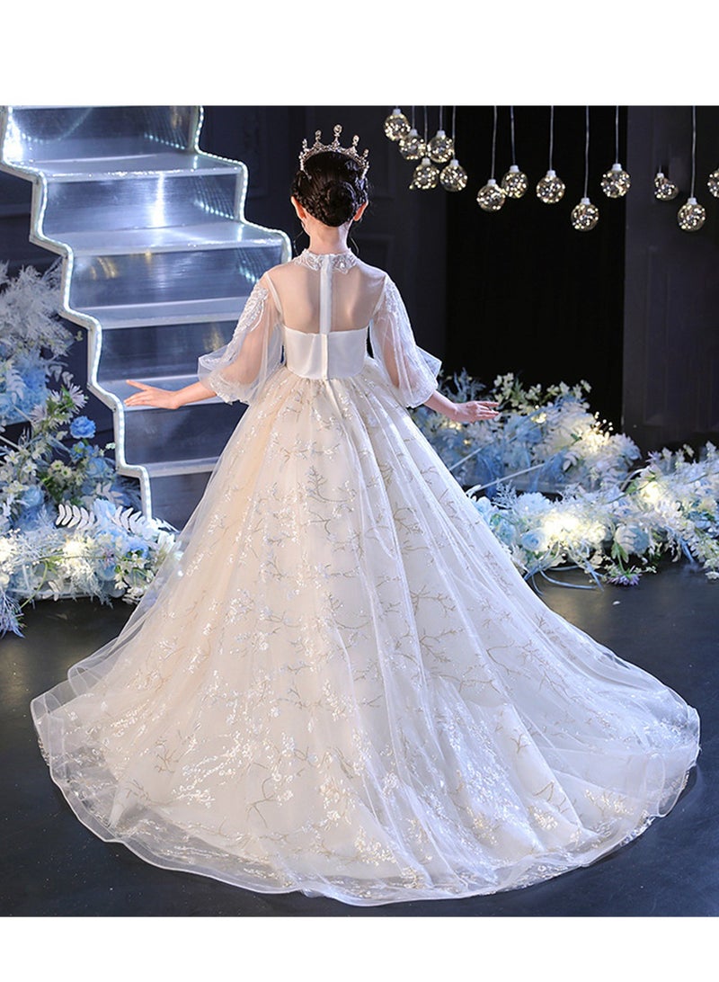 Children's evening dress princess dress girl white tail host flower girl wedding dress piano performance costume - Image 2