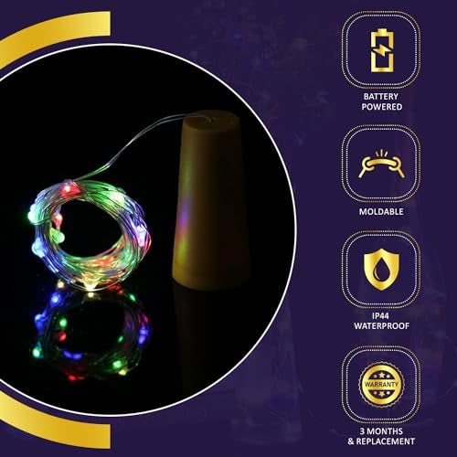 Lexton 20 LED Wine Bottle Cork Lights Copper Wire String Lights (Multicolor, Pack of 2) - Image 4