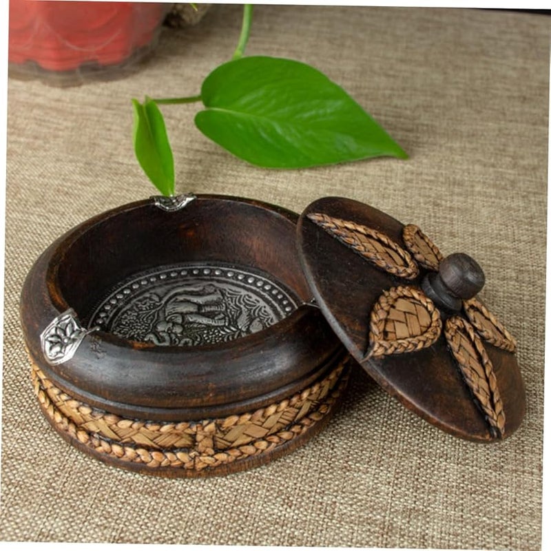 Handmade Thai Solid Wood Ashtray With Lid Retro Decorative Smoking Tray For Men - Image 4