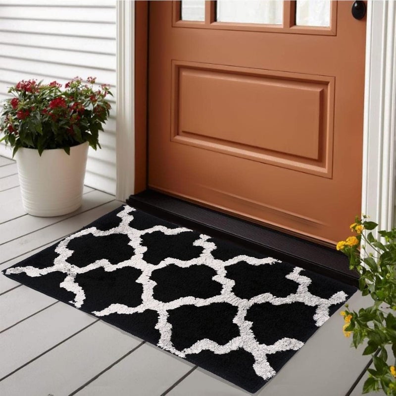 SR Handloom Rectangular Microfiber Rugs Door Mat,Floor Mats for Entrance Water Absorbent Machine Washable Rug, Entryway Mats for Front Door (40x60CM) (Black White) - Image 5