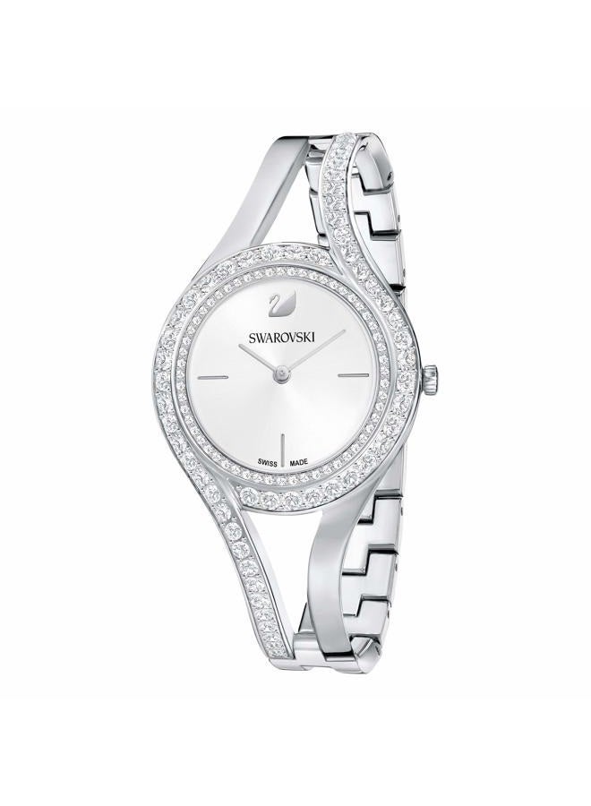 SWAROVSKI مجموعة ساعات أنالوج كريستال للنساء من سواروفسكي، لون القرص - فضي، لون السوار - وردي ذهبي - Image 1