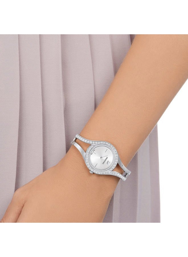 SWAROVSKI مجموعة ساعات أنالوج كريستال للنساء من سواروفسكي، لون القرص - فضي، لون السوار - وردي ذهبي - Image 3