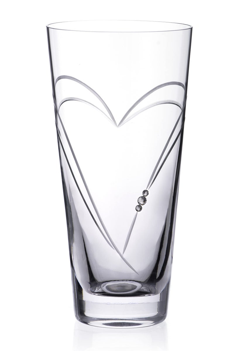 DIAMANTE Heart in Heart hand cut crystal vase with Swarovski crystals  20cm