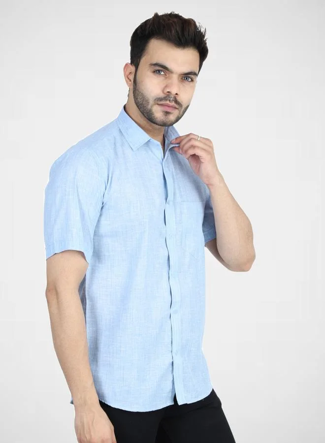 Take Two Men Light Blue Cotton Short Sleeve Shirt