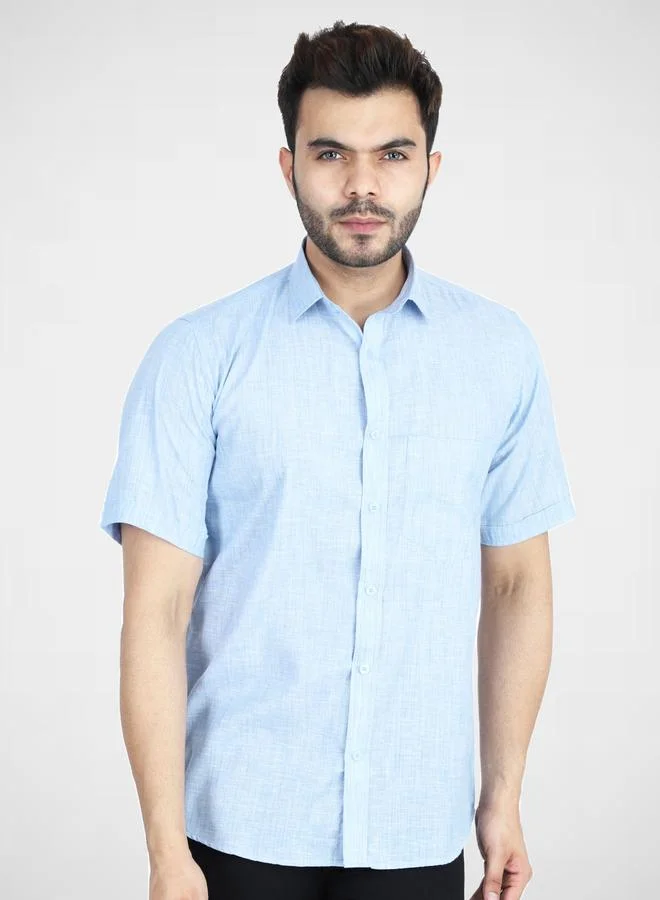 Take Two Men Light Blue Cotton Short Sleeve Shirt