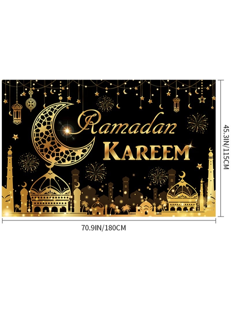 Aikanbo Ramadan Party Backdrop Banner,Islamic Ramadan Kareem Backdrop Banner,Eid Mubarak Fabric Backdrop for Eid Celebration,Islamic Home Decor Background - Image 2