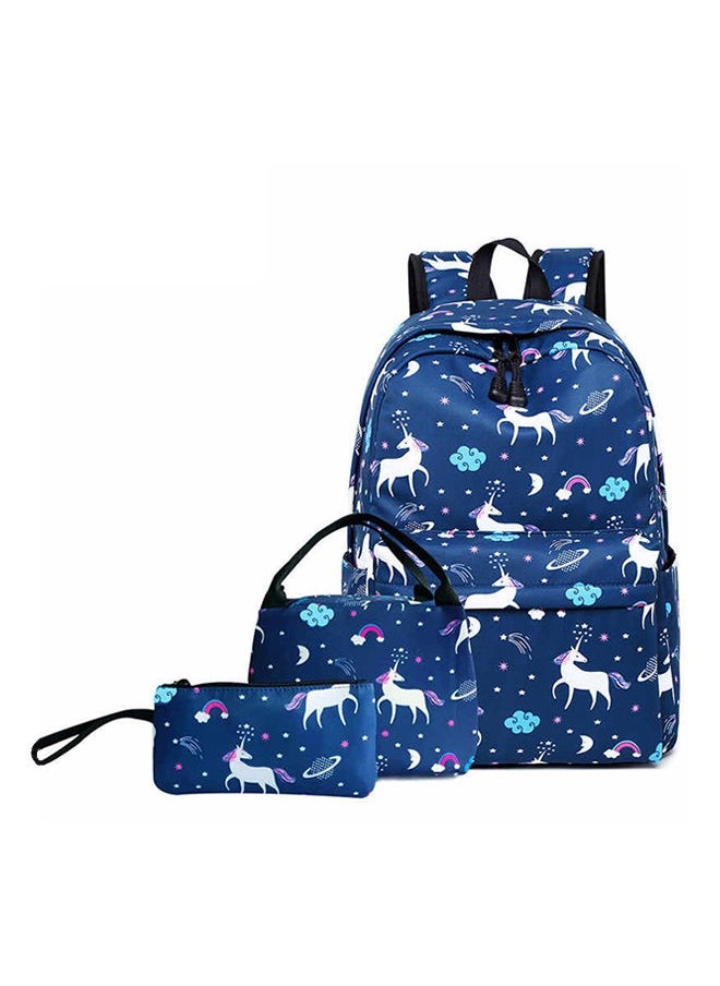 NIBEMINENT 3-Piece Unicorn Printed Backpack Set Blue/White/Pink  - Image 1