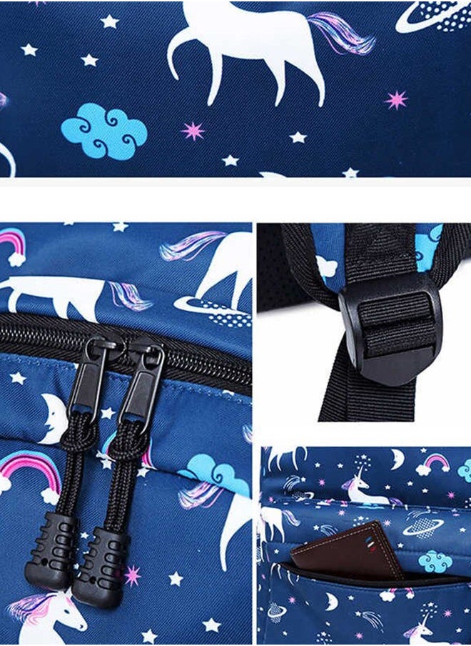 NIBEMINENT 3-Piece Unicorn Printed Backpack Set Blue/White/Pink  - Image 5