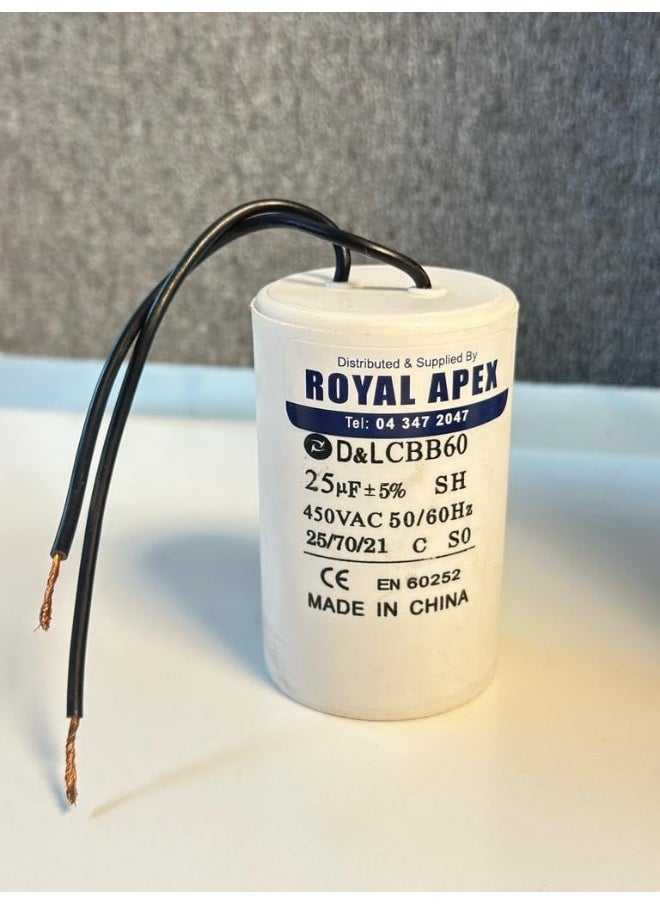 Royal Apex Wired Pvc Round Capacitor With Ce En60252 Standards (Wired 25Mfd (25F))  - Image 1