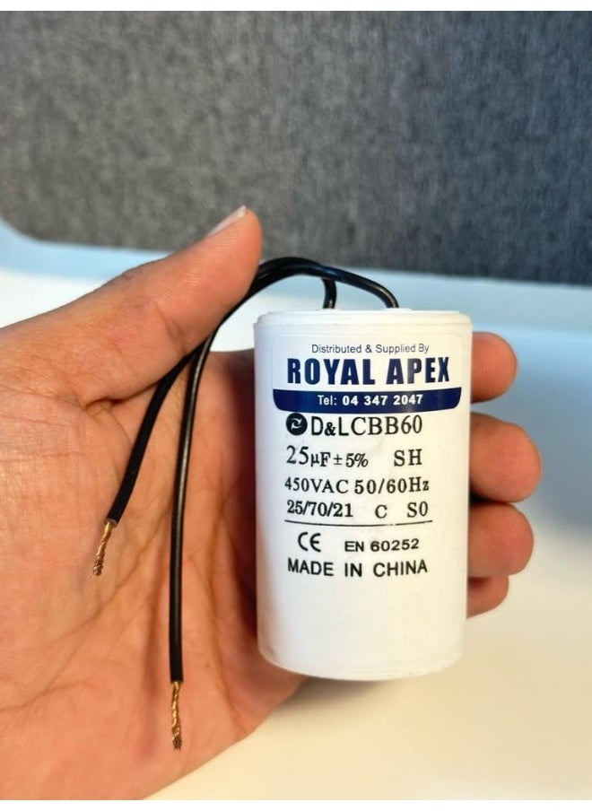 Royal Apex Wired Pvc Round Capacitor With Ce En60252 Standards (Wired 25Mfd (25F))  - Image 2