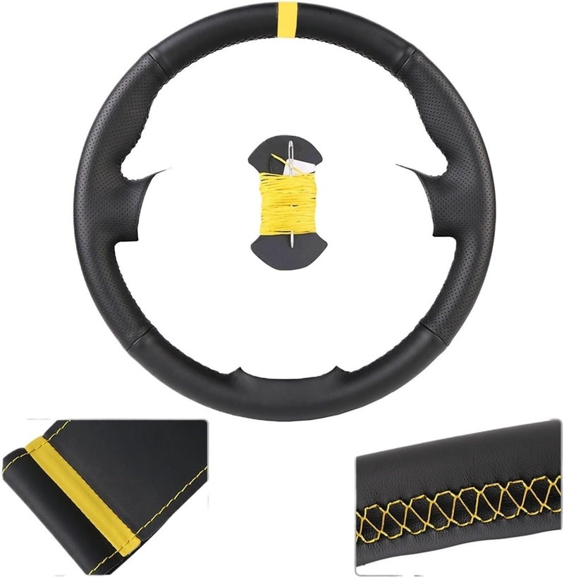 Microfiber Leather Steering Wheel Cover for fit for Megane 3 (2009-2014), Scenic (2010-2015), Fluence ZE (2009-2016) - Style Comfort and Grip(B-Yellow Thread) - Image 1