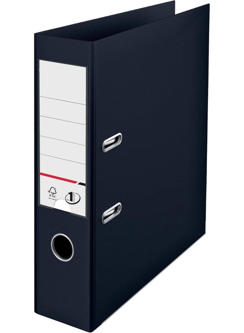 MOMENT Premium A4 Lever Arch File, Power Mechanism, FSC Certified, Replaceable Spine Labels, Ring Binder, Archiving & Home Office File Organizer, Black - Image 1