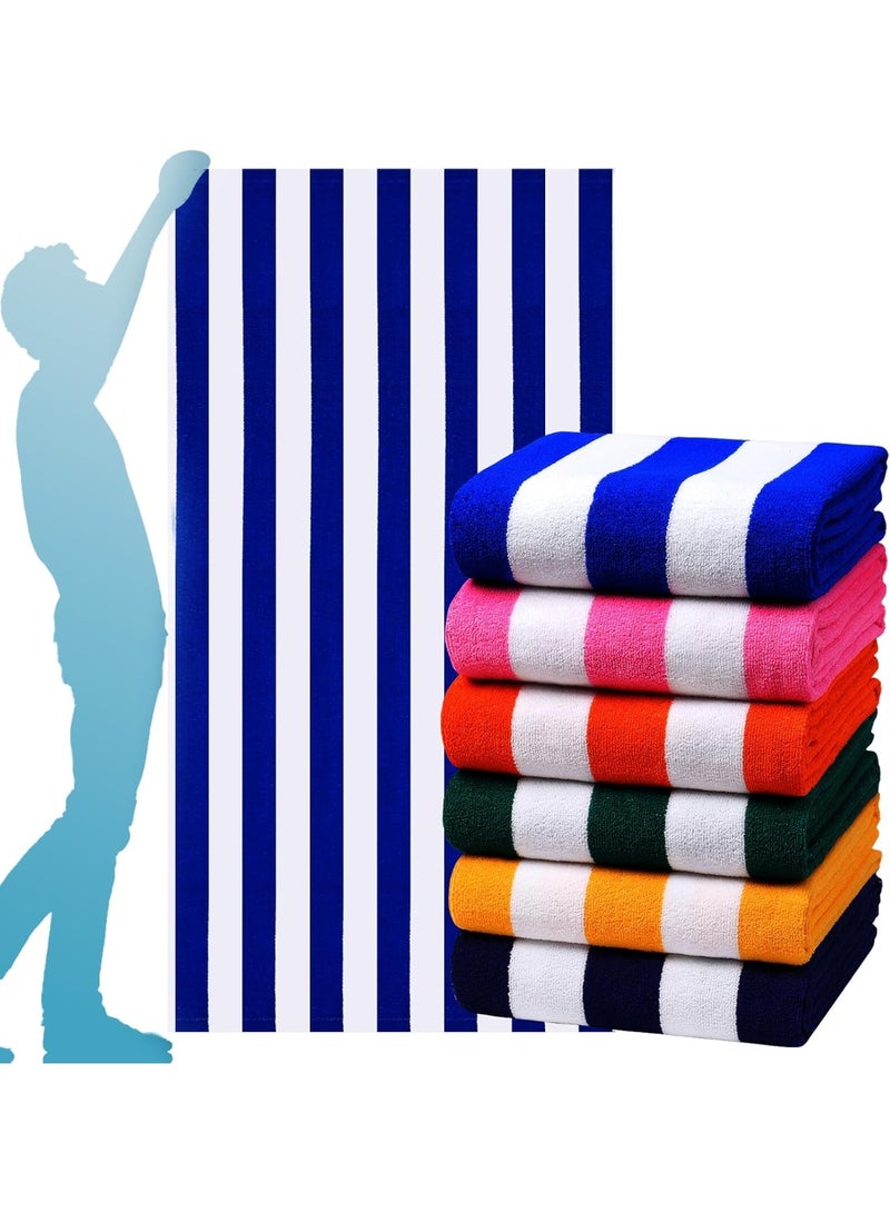 6 Packs Oversized 72x40 Inch Stripe Beach Towel Thin Terry Set Extra Large XL Big Clearance Accessories Essentials Soft Super Absorbent Pool Travel Bath Swim Camping Towels Bulk Men Women Adults Gift - Image 1