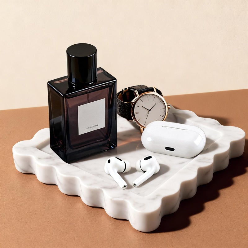 GUBEARE Square Marble Decorative Tray with Scalloped Edge,Natural Marble Stone Tray for Jewelry Candle Lotion - Image 3