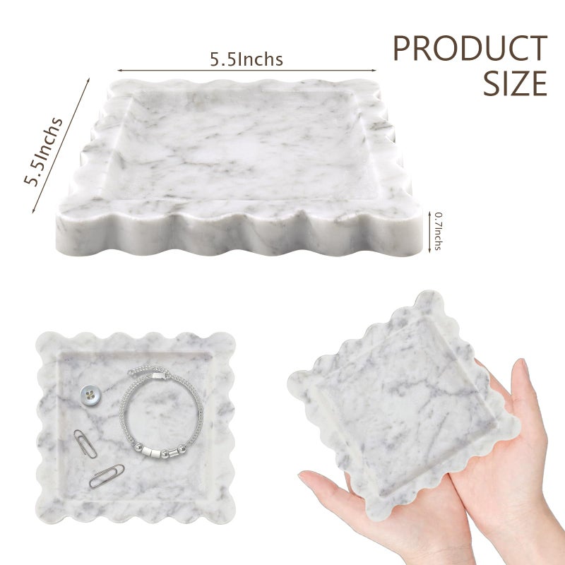GUBEARE Square Marble Decorative Tray with Scalloped Edge,Natural Marble Stone Tray for Jewelry Candle Lotion - Image 5