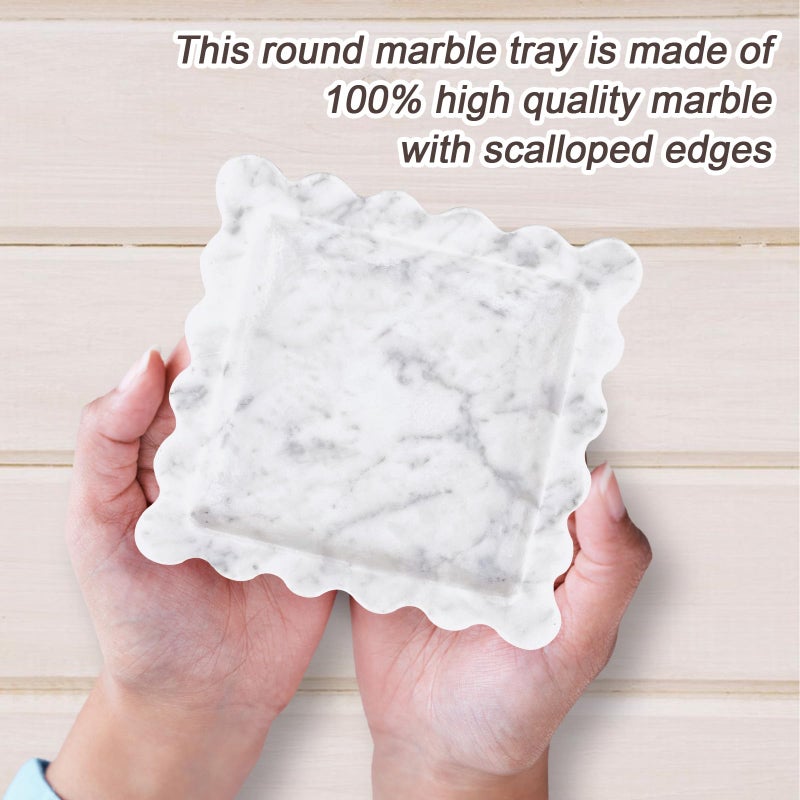 GUBEARE Square Marble Decorative Tray with Scalloped Edge,Natural Marble Stone Tray for Jewelry Candle Lotion - Image 4