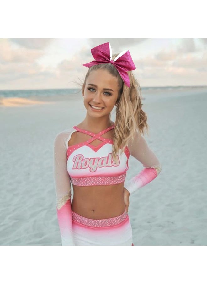 CN - 16PCS 8" Large Glitter Cheer Bows for Cheerleaders, CN Sparkly Hair Bows with Elastic Hair Ties Accessories for Teens Girls Women Cheerleading Softball Competition Sports (Hot Pink) - Image 1