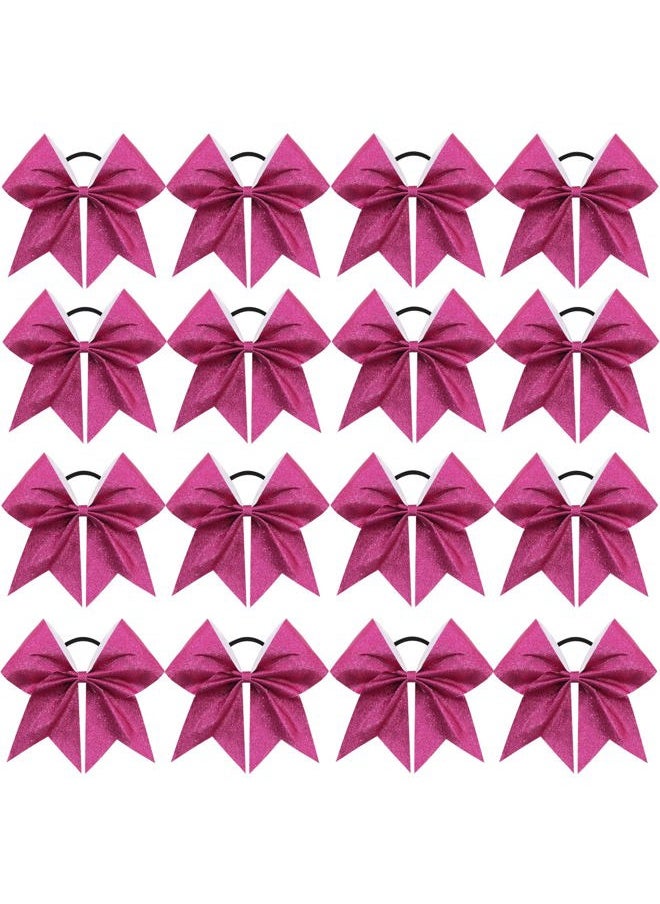 CN - 16PCS 8" Large Glitter Cheer Bows for Cheerleaders, CN Sparkly Hair Bows with Elastic Hair Ties Accessories for Teens Girls Women Cheerleading Softball Competition Sports (Hot Pink) - Image 1