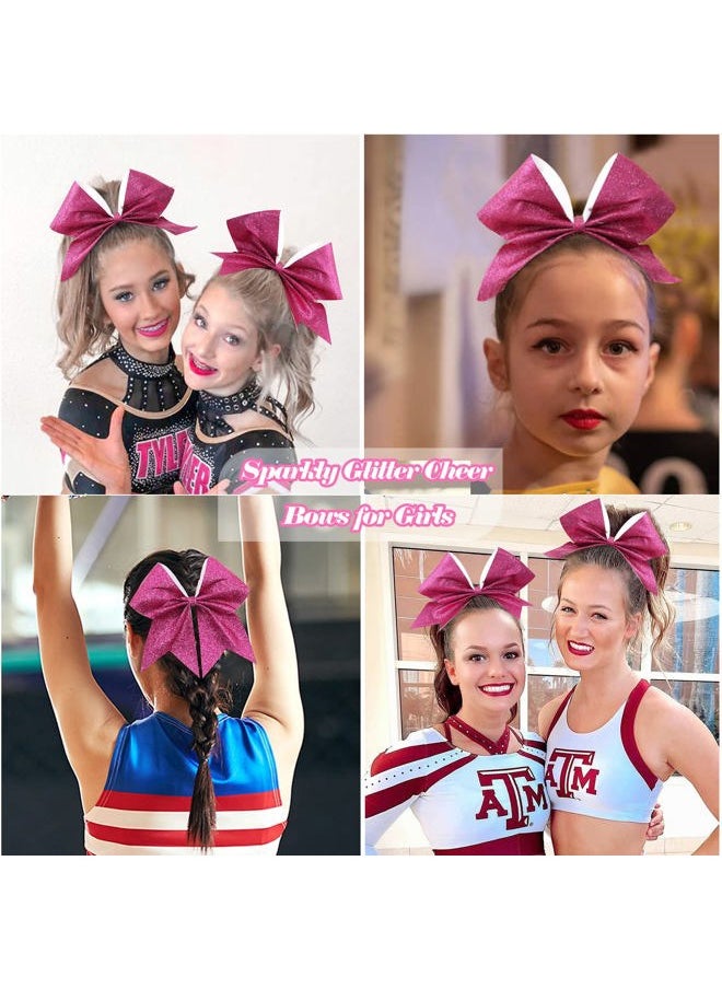 CN - 16PCS 8" Large Glitter Cheer Bows for Cheerleaders, CN Sparkly Hair Bows with Elastic Hair Ties Accessories for Teens Girls Women Cheerleading Softball Competition Sports (Hot Pink) - Image 1