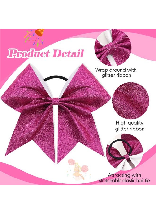 CN - 16PCS 8" Large Glitter Cheer Bows for Cheerleaders, CN Sparkly Hair Bows with Elastic Hair Ties Accessories for Teens Girls Women Cheerleading Softball Competition Sports (Hot Pink) - Image 1