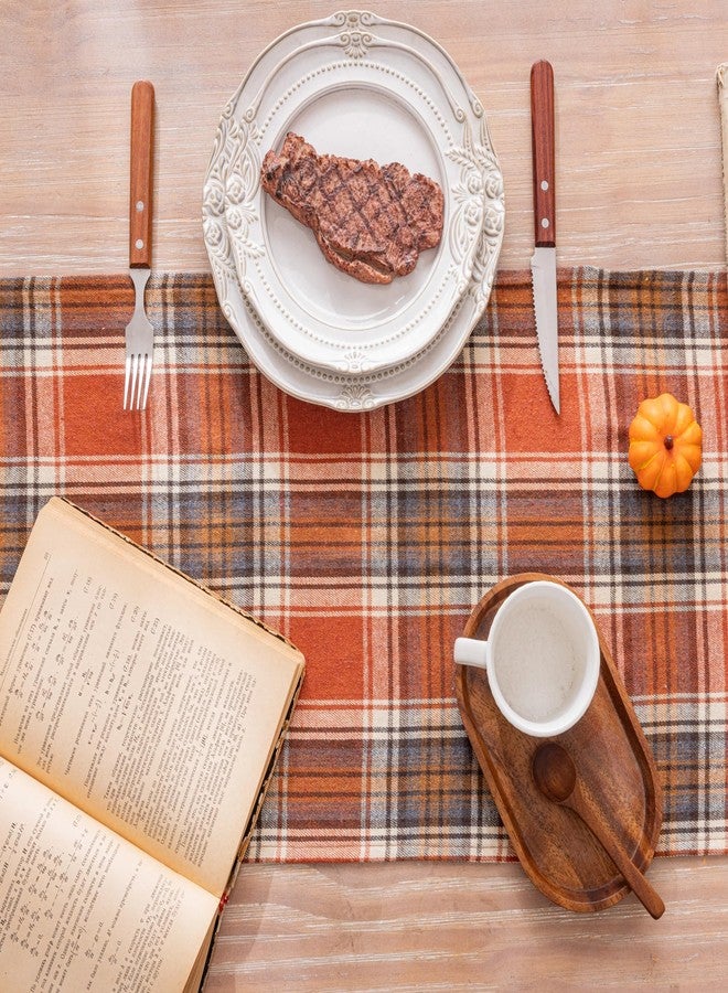AQOTHES Plaid Fall Thanksgiving Table Runner, Autumn Holiday Rust Orange Table Runners 72 inches Long, Harvest Decorations Farmhouse Home Kitchen Dining Party Decor - Image 2