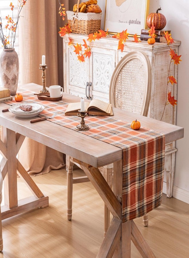 AQOTHES Plaid Fall Thanksgiving Table Runner, Autumn Holiday Rust Orange Table Runners 72 inches Long, Harvest Decorations Farmhouse Home Kitchen Dining Party Decor - Image 3