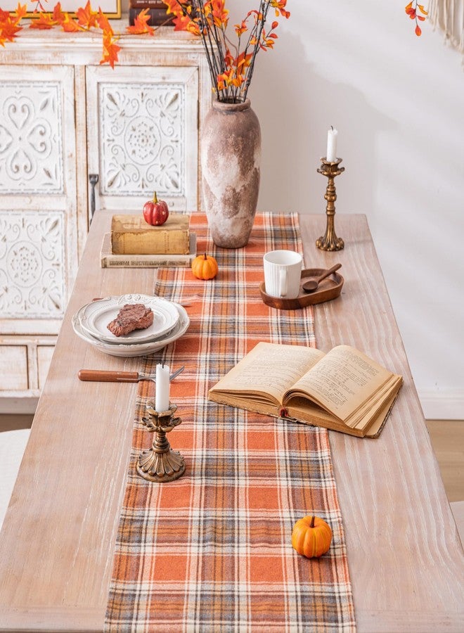 AQOTHES Plaid Fall Thanksgiving Table Runner, Autumn Holiday Rust Orange Table Runners 72 inches Long, Harvest Decorations Farmhouse Home Kitchen Dining Party Decor - Image 4