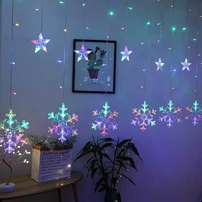 The Purple Tree Copper Christmas Snowflake Led Curtain Lights For Christmas, Diwali, Wedding, Window, Festive, 2.5 Meters, (6+6, Pack Of 1, Multicolor) - Image 2
