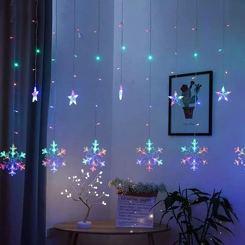 The Purple Tree Copper Christmas Snowflake Led Curtain Lights For Christmas, Diwali, Wedding, Window, Festive, 2.5 Meters, (6+6, Pack Of 1, Multicolor) - Image 5