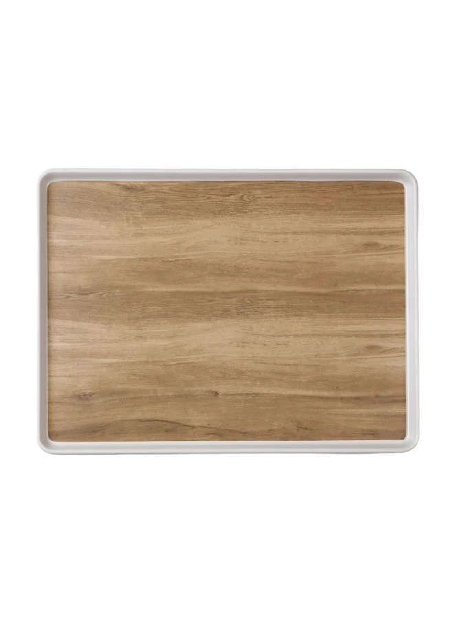 Felli Modern and Elegant Design Melamine Rectangular Serving Tray Brown and White 2 x 26.5 x 35 cm Y1K150042-PK044