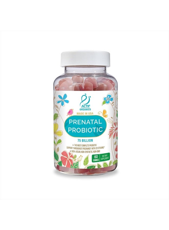ACTIF Prenatal Probiotic Maximum Strength with 75 Billion CFU and 20 Strains, Immunity and Gut Support, Zero Nausea Formula - Made in The USA, 60 Gummies, Strawberry Flavor - Image 2