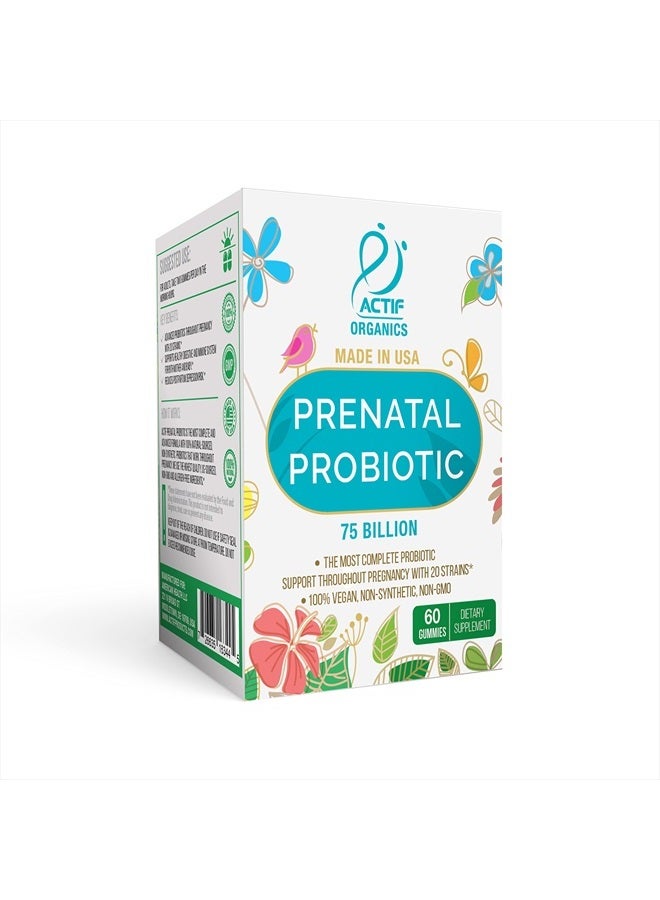 ACTIF Prenatal Probiotic Maximum Strength with 75 Billion CFU and 20 Strains, Immunity and Gut Support, Zero Nausea Formula - Made in The USA, 60 Gummies, Strawberry Flavor - Image 1