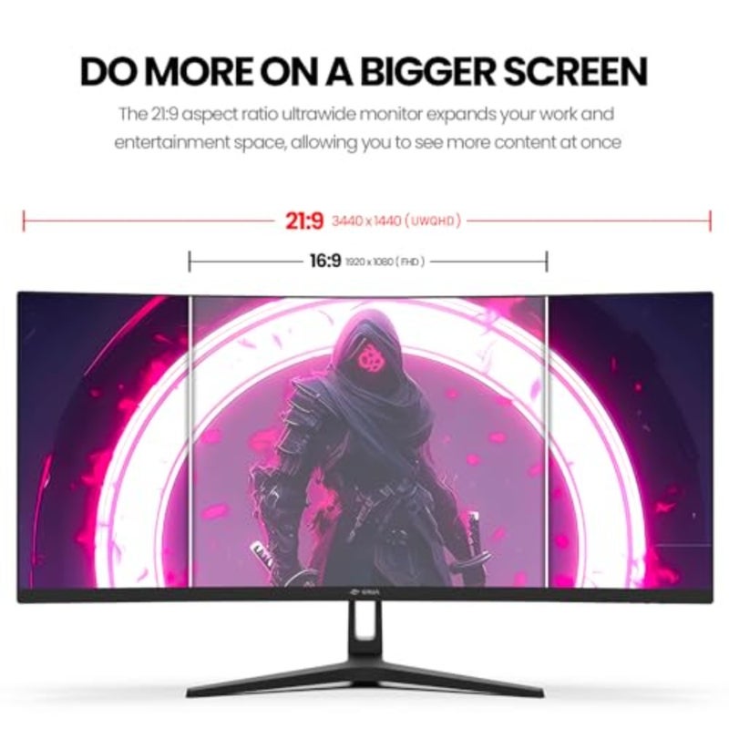 شاشة ألعاب فائقة العرض 21:9 UWQHD 3440x1440 165 هرتز، منحنية 1500R، لوحة IPS، أسود، استجابة 1 مللي ثانية (GTG)، 120sRGB، FreeSync، مثالية للرياضات الإلكترونية والأعمال التجارية والاستخدام المكتبي - Image 2