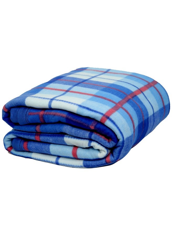 Goyal's Modern Check All Season Polar Fleece Doube Bed Blanket, 90X90 Inches - Blue, 300 TC - Image 1