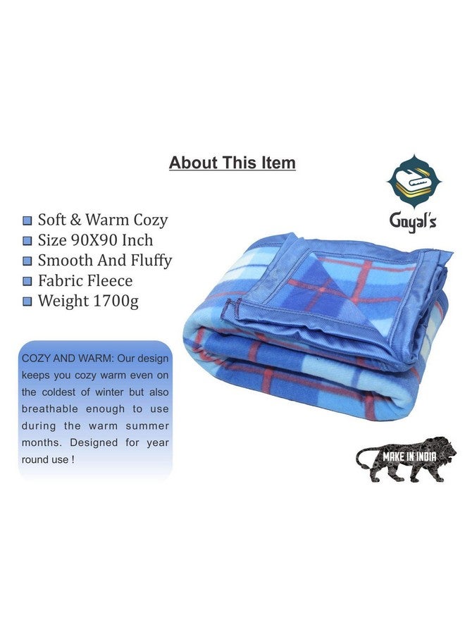 Goyal's Modern Check All Season Polar Fleece Doube Bed Blanket, 90X90 Inches - Blue, 300 TC - Image 3