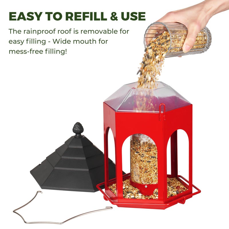 Kingsyard Metal Bird Feeder for Outdoors Hanging, 3 lbs Seed Feeder, Wild Bird Feeders for Garden Cardinal Finch Bluebird, Easy to Fill & Clean, Red - Image 3