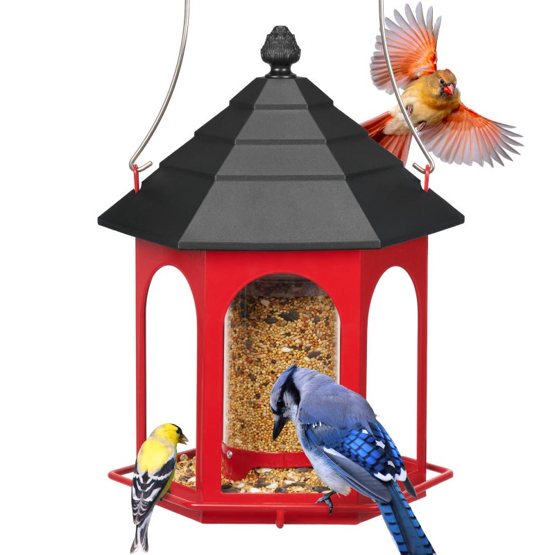 Kingsyard Metal Bird Feeder for Outdoors Hanging, 3 lbs Seed Feeder, Wild Bird Feeders for Garden Cardinal Finch Bluebird, Easy to Fill & Clean, Red - Image 1