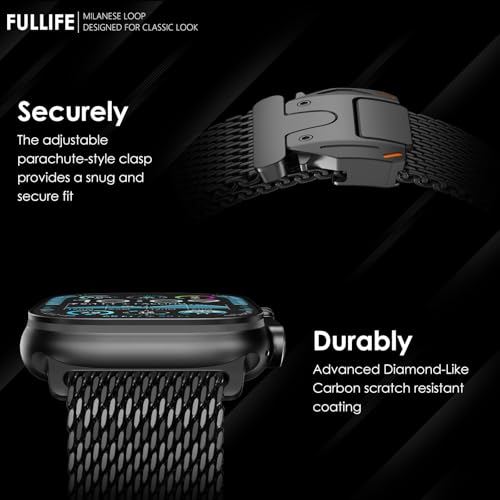 FULLIFE Milanese Mesh Loop for Apple Watch Band Apple Watch Ultra 3/2/1 Band 49mm 46mm 45mm 44mm Men Women, Stainless Steel Metal Band Parachute-style Buckle for iWatch Series 11 10 9 8 7 6 SE3 5 4 3 - Image 4