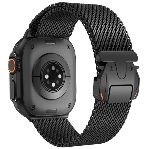 FULLIFE Milanese Mesh Loop for Apple Watch Band Apple Watch Ultra 3/2/1 Band 49mm 46mm 45mm 44mm Men Women, Stainless Steel Metal Band Parachute-style Buckle for iWatch Series 11 10 9 8 7 6 SE3 5 4 3 - Image 1