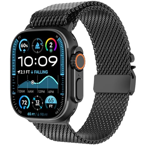 FULLIFE Milanese Mesh Loop for Apple Watch Band Apple Watch Ultra 3/2/1 Band 49mm 46mm 45mm 44mm Men Women, Stainless Steel Metal Band Parachute-style Buckle for iWatch Series 11 10 9 8 7 6 SE3 5 4 3 - Image 2