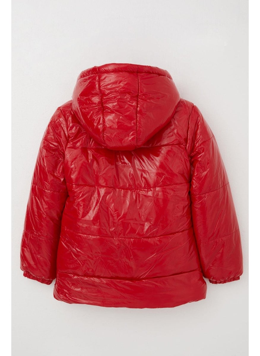 Esso Mandolin Boy's Coat Embroidered Hooded Zippered 6-10 Years, Red  - Image 3