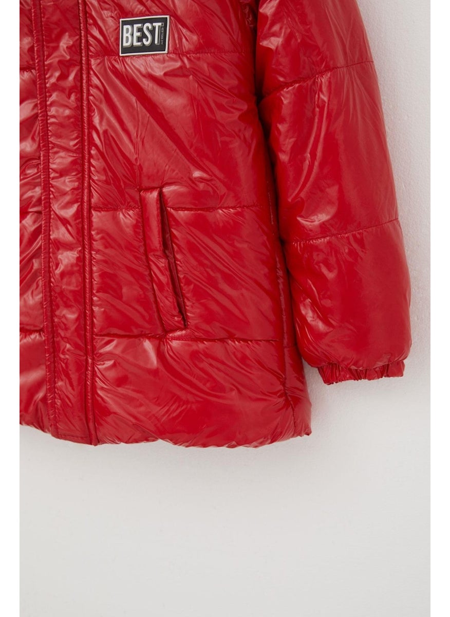 Esso Mandolin Boy's Coat Embroidered Hooded Zippered 6-10 Years, Red  - Image 5