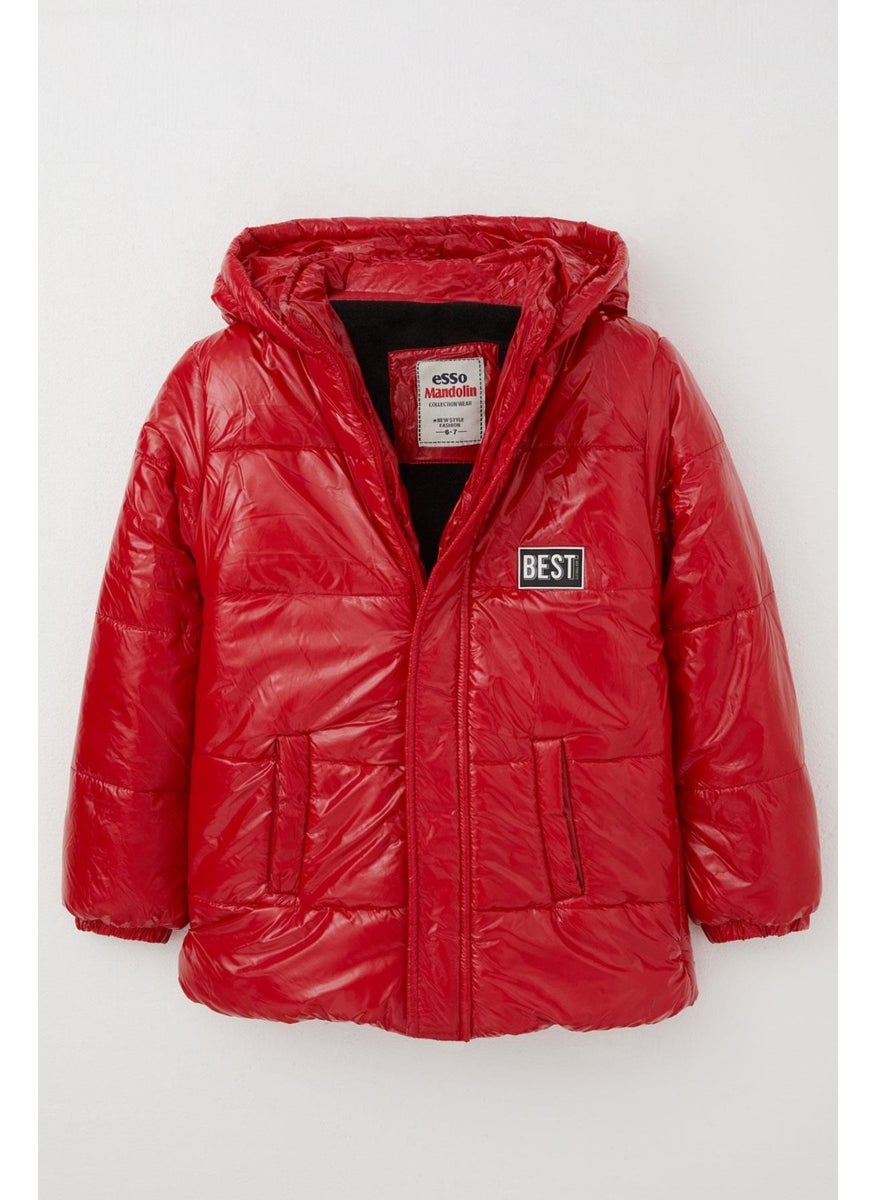 Esso Mandolin Boy's Coat Embroidered Hooded Zippered 6-10 Years, Red  - Image 2