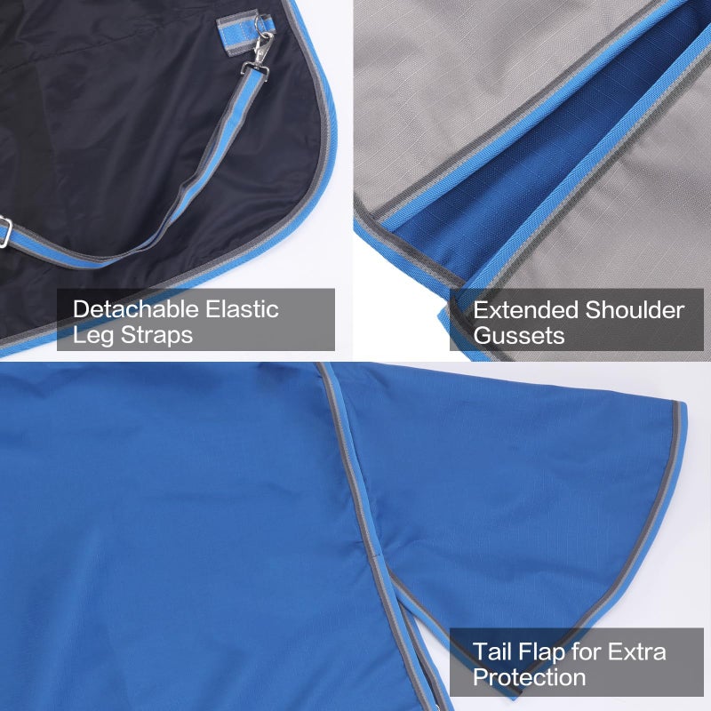 Gallopoff 1200D Ripstop Waterproof Breathable Horse Blanket (0g No Fill), Lightweight Turnout Rain Sheet, Keeps Dry in Mud & Wet Weather Bluegrey 75" - Image 3