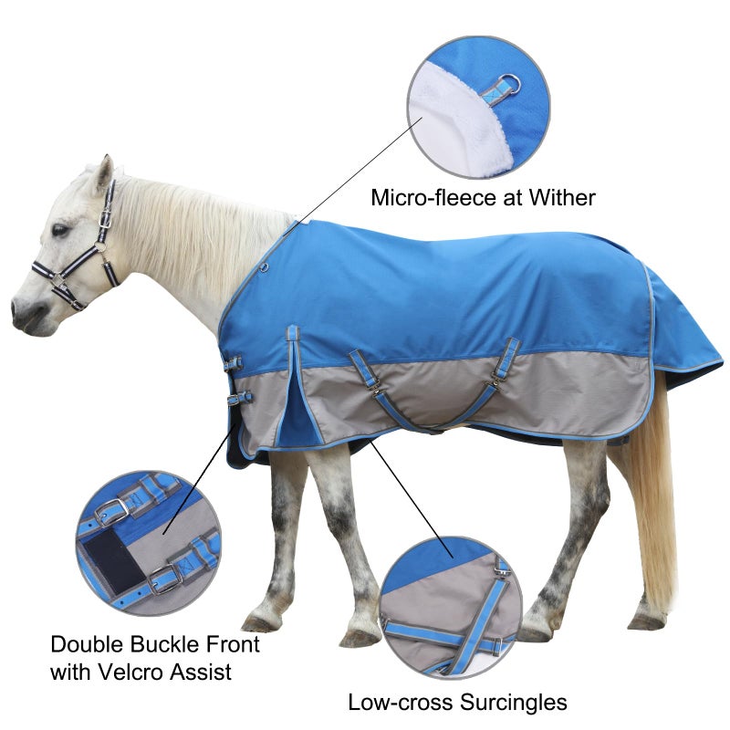 Gallopoff 1200D Ripstop Waterproof Breathable Horse Blanket (0g No Fill), Lightweight Turnout Rain Sheet, Keeps Dry in Mud & Wet Weather Bluegrey 75" - Image 2