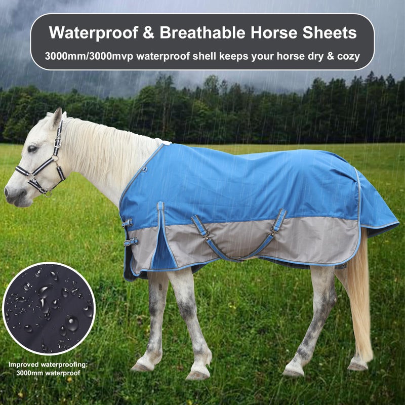 Gallopoff 1200D Ripstop Waterproof Breathable Horse Blanket (0g No Fill), Lightweight Turnout Rain Sheet, Keeps Dry in Mud & Wet Weather Bluegrey 75" - Image 4