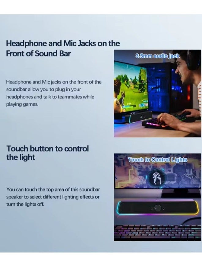ليرفي مكبرات صوت للكمبيوتر ، مكبر صوت مع ضوء LED RGB واتصال 3.5 Aux للألعاب ، التلفزيون ، سطح المكتب ، الكمبيوتر المحمول - Image 3