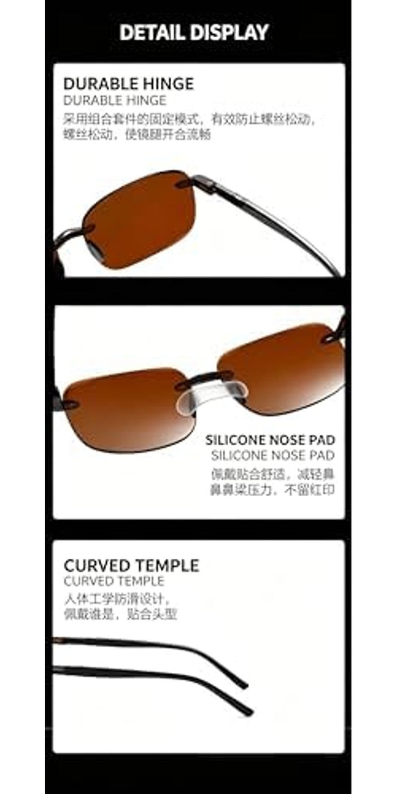 JZ Polarized Rimless Sunglasses for Men - Anti-Glare UV400 Protection, Lightweight & Comfortable - Image 4