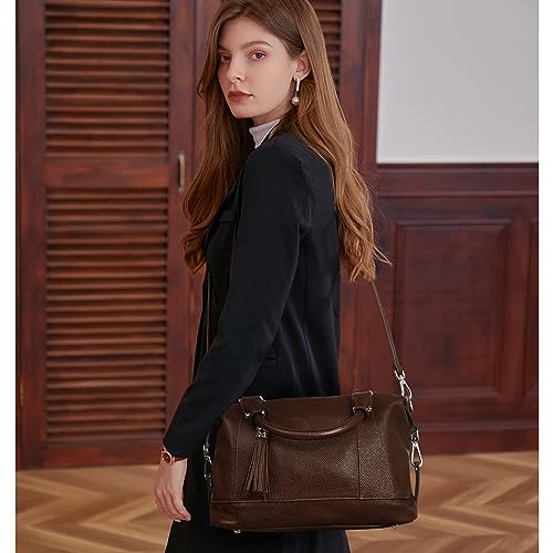 HESHE Genuine Leather Purses and Handbags for Women Shoulder Handbags Satchel Bag Top Handle Bags Designer Crossbody Bag Hobo Purse Tote Boston Bags (Coffee) - Image 2